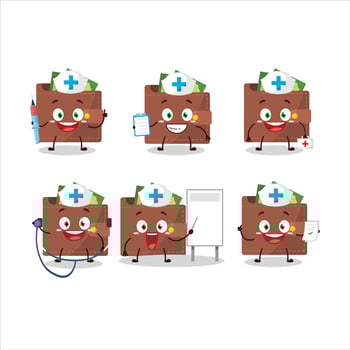 Doctor profession emoticon with brown wallet cartoon character vector