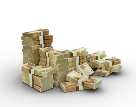 Stack of Pakistani Rupee notes. 3d rendering of bundles of money isolated on transparent background png