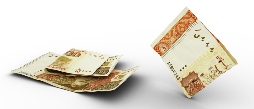 Pakistani Rupee notes isolated on transparent background. 3d rendering png