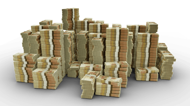 Big stack of Pakistani Rupee notes. A lot of money isolated on transparent background. 3d rendering of bundles of cash png