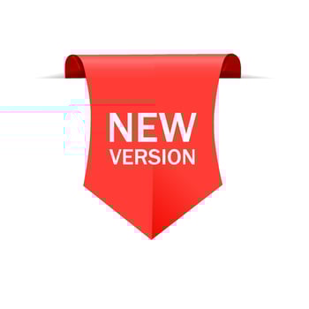 New version banner design. Modern label. Web element. Flat vector illustration.