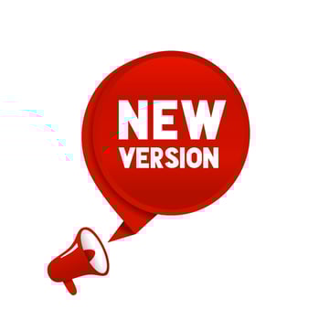 New version banner design. Speech bubble with megaphone icon. Modern style vector illustration.