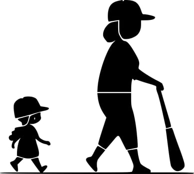 Baseball Mom, Black and White Vector illustration