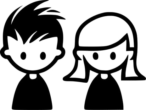 Kids - Black and White Isolated Icon - Vector illustration