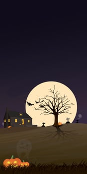Rural landscape Halloween night vector illusrtration have blank space for wording advertisement and the dark sky.
