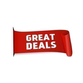 Great deals banner, red ribbon design on white background, Vector. vector