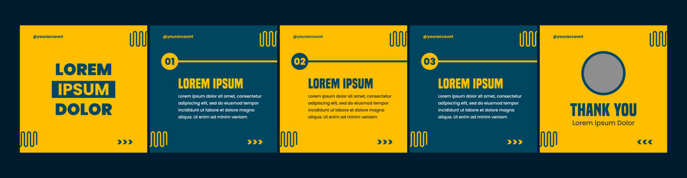 carousel or microblog template for social media posts. yellow and dark blue theme social media template vector