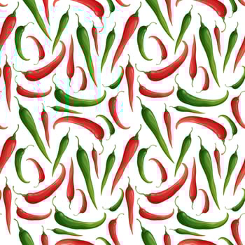Seamless pattern with chili peppers. National Mexican food. Red and green peppers. Spicy food. Texture for fabric, wallpaper, restaurant paper and menu vector