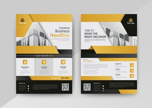 Business abstract vector template for Brochure, AnnualReport, Magazine, Poster, Corporate Presentation, Portfolio, Flyer, Market, infographic with Yellow and Black color size A4, Front and back.