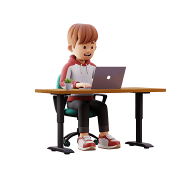 3d male character working on a laptop png