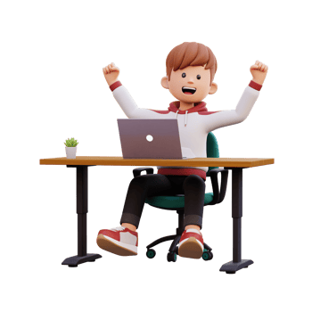 3d male character happy working on a laptop png