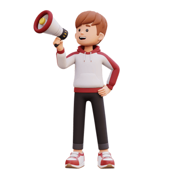 3d male character give announcement use megaphone png