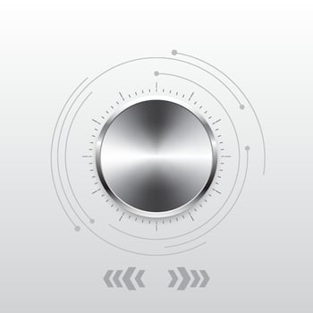 Control button technology background It is a technology that can be used to control light and sound. Aluminum gradient circle with dial display Focusing on white tones, adding elegance and modernity. vector