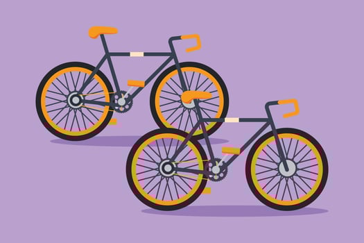 Character flat drawing road bike or bicycle logo, label. Eco friendly vehicle, sport bike. Speed city travel attribute, cycling hobby symbol. Multi gear transport. Cartoon design vector illustration