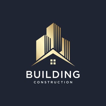 Modern building golden logo design inspiration, construction, gradient vector