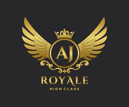 Golden Letter AJ template logo Luxury gold letter with crown. Monogram alphabet . Beautiful royal initials letter. vector