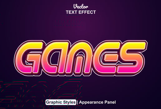 games text effect with purple color graphic style editable. vector