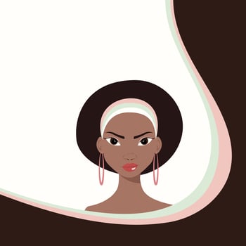 Beauty salon sign with strong gorgeous black woman framed in flowing wavy lines vector