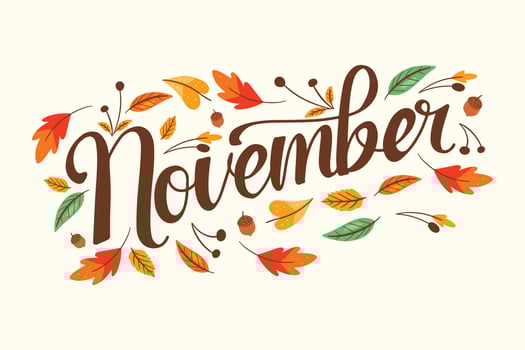 November Lettering With Autumn Decoration vector