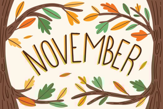 November Lettering With Autumn Decoration vector