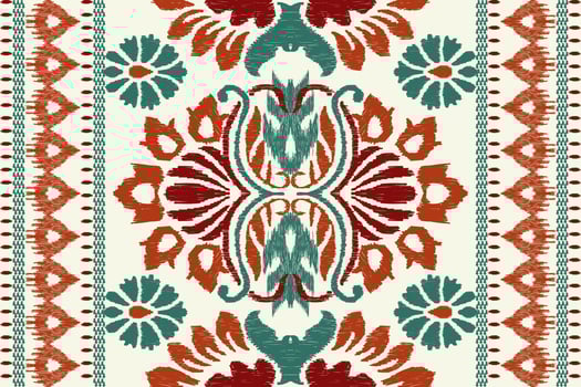 Ikat floral paisley embroidery on white background.Ikat ethnic oriental pattern traditional.Aztec style abstract vector illustration.design for texture,fabric,clothing,wrapping,decoration,scarf,carpet
