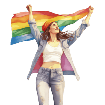 Girl With Red Beanie Hat, White Tank Top Shirt Hold Rainbow Flag To The Air, Concept of Pride Day, LGBTQ, Same-Sex Relationships and Homosexual png