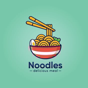 Illustration Noodles Logo With Chopsticks On It, Noodle Chinese Illustration Design, And Logo. With Premium Vector Design. Plate With A Fork, Free Premium Vector.