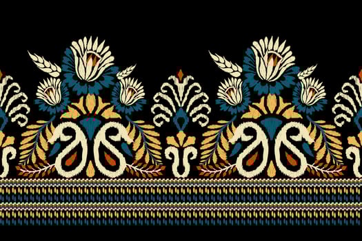 Ikat floral paisley embroidery on black background.Ikat ethnic oriental pattern traditional.Aztec style abstract vector illustration.design for texture,fabric,clothing,wrapping,decoration,sarong,print