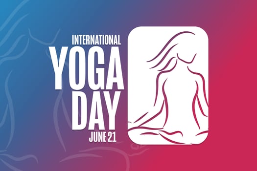 International Yoga Day. June 21. Holiday concept. Template for background, banner, card, poster with text inscription. Vector EPS10 illustration.