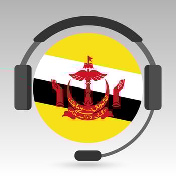 Brunei flag with headphones, support sign. Vector illustration.