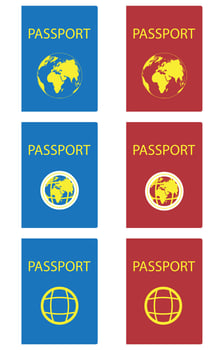 Set of passports red and blue. Passport page and passport isolated on white background. Vector illustration