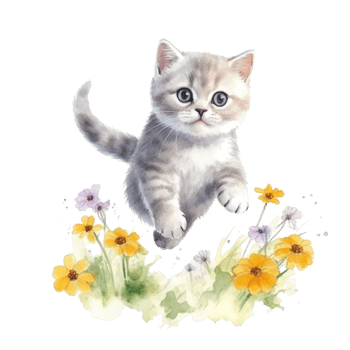 Watercolor painting of cute British Shorthair Kitten isolated transparent background, Digital art, image file format, png