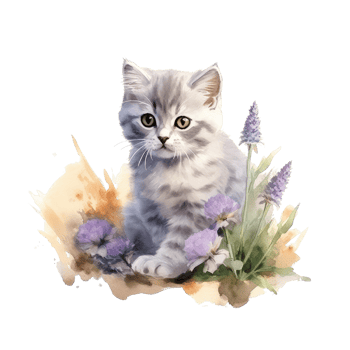 Watercolor painting of cute British Shorthair Kitten isolated transparent background, Digital art, image file format, png