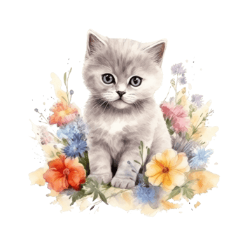 Watercolor painting of cute British Shorthair Kitten isolated transparent background, Digital art, image file format, png