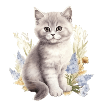 Watercolor painting of cute British Shorthair Kitten isolated transparent background, Digital art, image file format, png