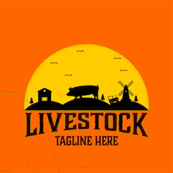 Pig farm logo vector, vintage cattle logo design with farm background vector
