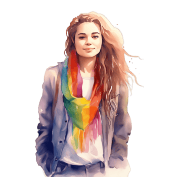 Long Hair Woman With Rainbow Scarf On Her Neck Waist Up Shot, Concept of Pride Day, LGBTQ, Same-Sex Relationships and Homosexual png