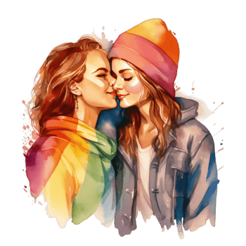 Two Women Kiss Each Other Wear Rainbow Tee Shirt Symbol of LGBTQ Social Movement, LGBTQ, Same-Sex Relationships and Homosexual Concept png