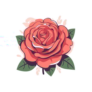 Flowers roses, red buds and green leaves. Isolated red rose. Vector illustration.