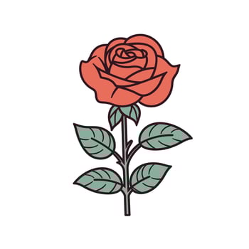 Flowers roses, red buds and green leaves. Isolated red rose. Vector illustration.