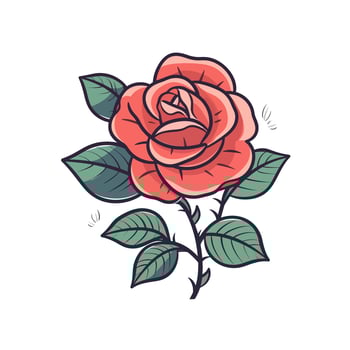 Flowers roses, red buds and green leaves. Isolated red rose. Vector illustration.