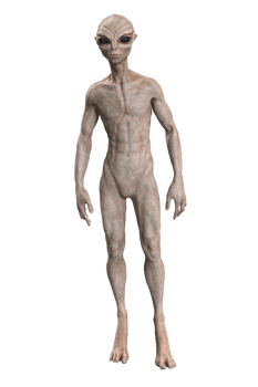 Grey alien on transparent background, 3d render png