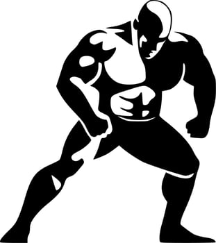 Wrestling, Black and White Vector illustration