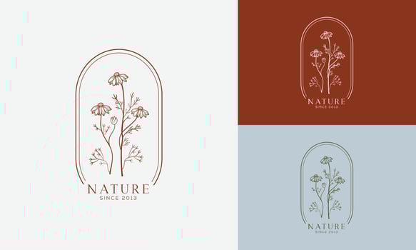 Botanical Floral element Hand Drawn Logo with Wild Flower and Leaves. Logo for spa and beauty salon, boutique, organic shop, wedding, floral designer, interior, photography, cosmetic. vector