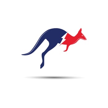 Kangaroo jumping logo template vector illustration cut with lightning bolt.