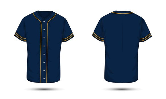 Navy blue baseball uniform with gold stripe front and back view vector