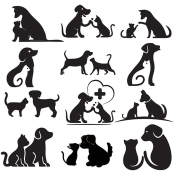 A group of cats and dogs, silhouette illustration vector