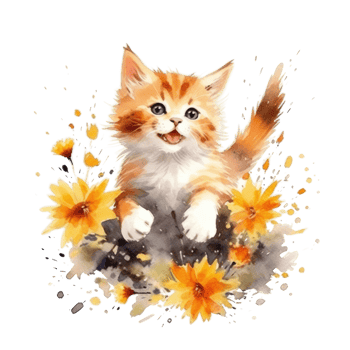 Watercolor painting of Orange Kitten isolated transparent background, Digital art, image file format, png
