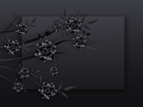 Paper Cut Flowers Branch on Black Background with Space For Text. vector