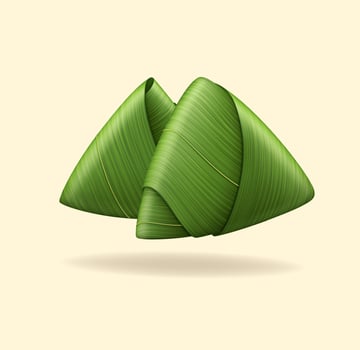 Realistic Detailed 3d Chinese Rice Dumpling Wrapped by Green Bamboo Leafs. Vector